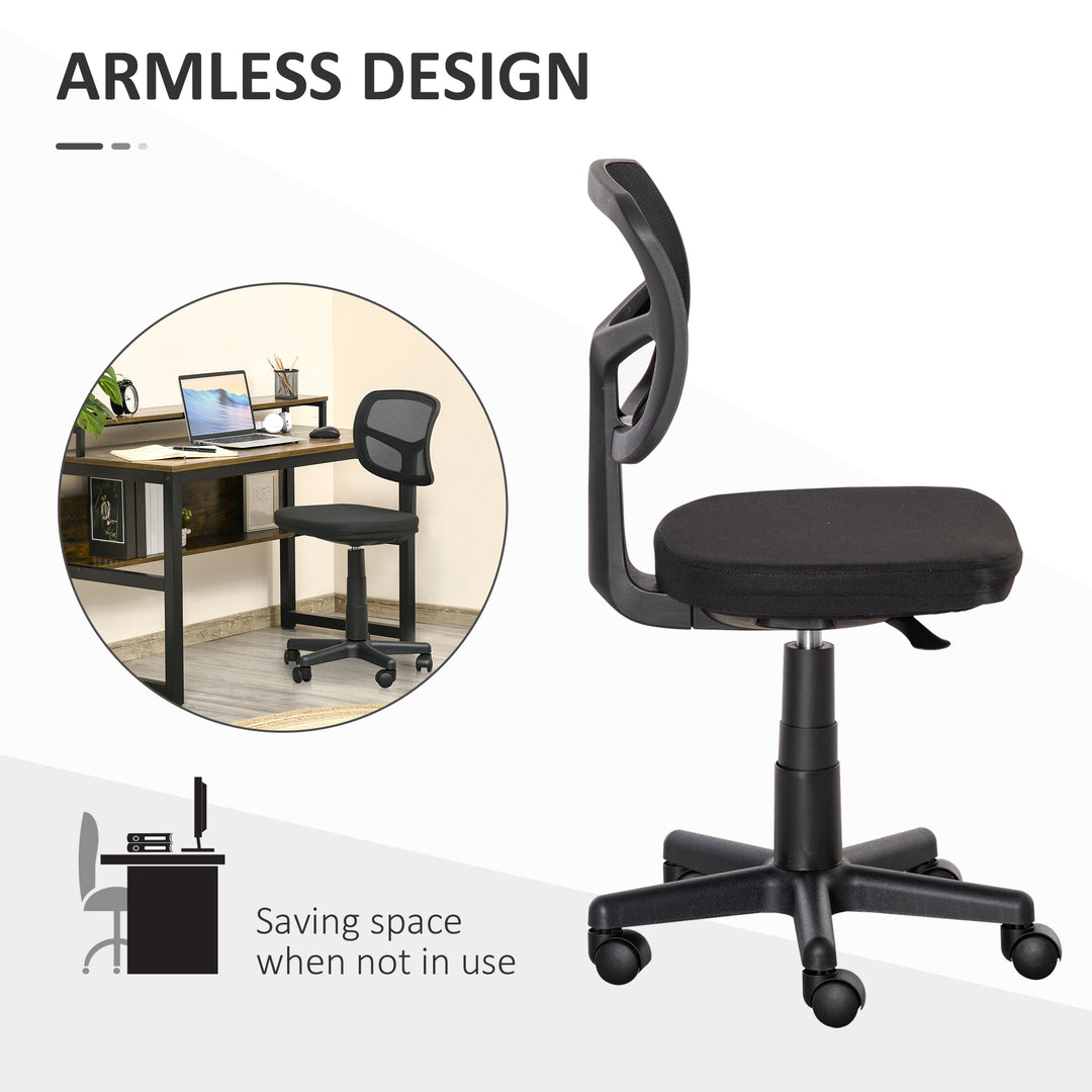 Small Office Chair without Arms, Ergonomic Swivel Mesh Desk Chair with Curved Back and Wheels, Height Adjustable, for Home Vanity Computer Dressing Table Study Bedroom, Holds Up to 120 kg