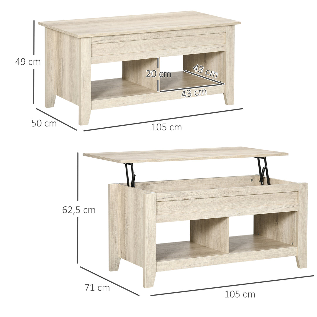 HOMCOM Lift Top Coffee Table w/ Hidden Storage Compartment Open Shelves Lift Tabletop Pop Up Centre Table for Living Room Oak Effect