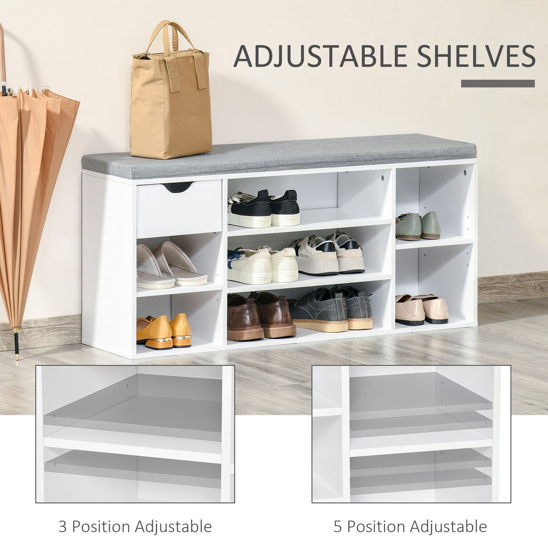Shoe Storage Bench with Cushion - White