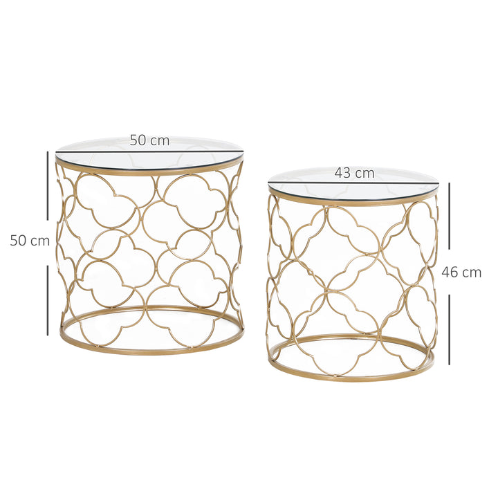 Nesting Tables Set of 2, Modern Stacking Side End Table with Tempered Glass Top, Metal Frame for Living Room Bedroom Office, Gold Tone