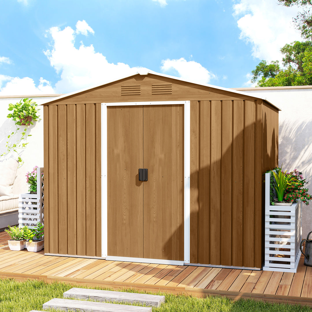 8 x 6ft Galvanised Steel Shed, with Double Door - Brown