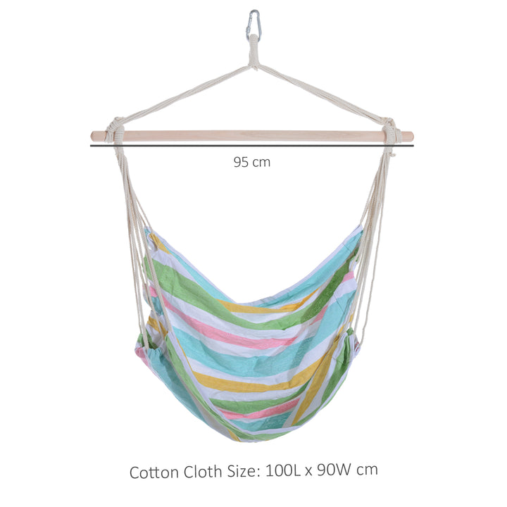 Outdoor Hanging Rope Chair with Cotton Rope, Garden Hammock Chair with Wooden Support Bar Cotton Cloth, Portable Garden Chair for Patio & Tree, Green