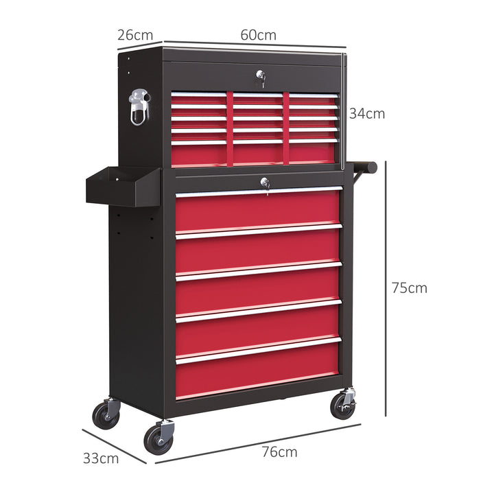 14 Drawer, Two-Part Tool Storage Chest on Wheels - Red