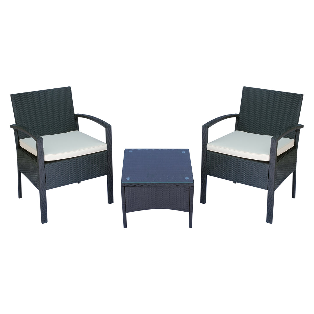 2 Seater Rattan Bistro Set, Steel-Black