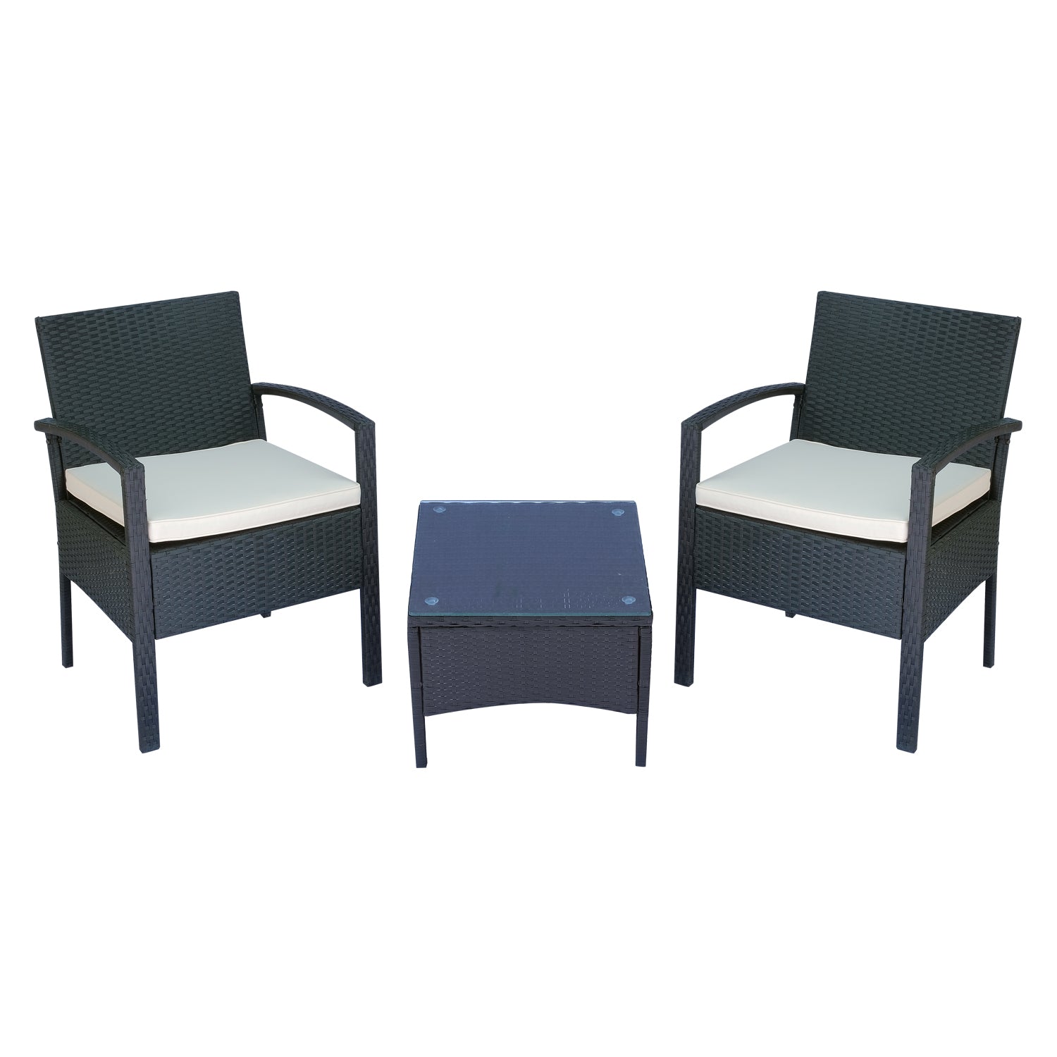 2 Seater Rattan Bistro Set, Steel-Black