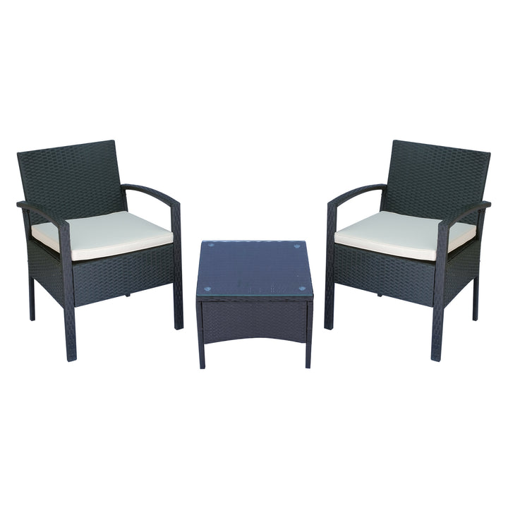 2 Seater Rattan Bistro Set, Steel-Black