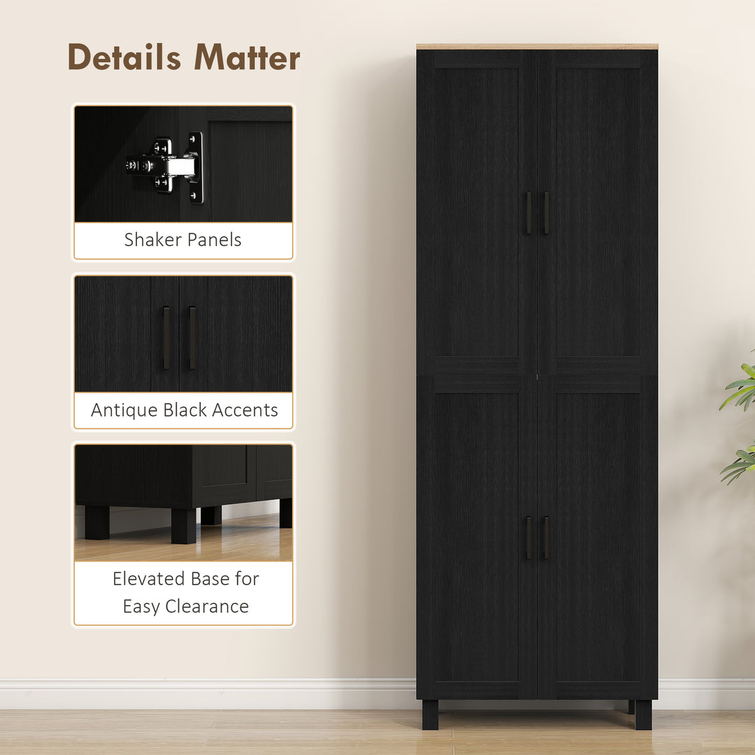 Freestanding Kitchen Cupboard, 4-Door Storage Cabinet with Adjustable Shelves, Modern Kitchen Pantry for Dining Room, 170cm, Black