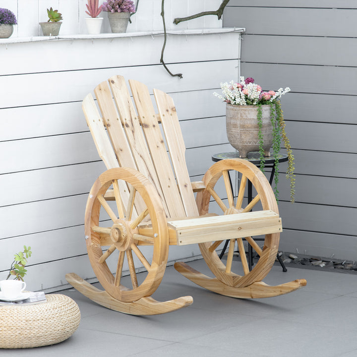 Wooden Adirondack Rocking Chair Reclining Armchair Outdoor Garden Furniture Patio Porch Rocker - Natural
