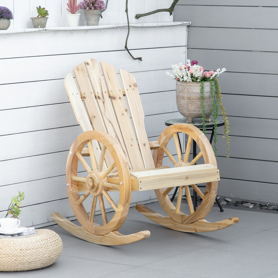 Wooden Adirondack Rocking Chair Reclining Armchair Outdoor Garden Furniture Patio Porch Rocker - Natural