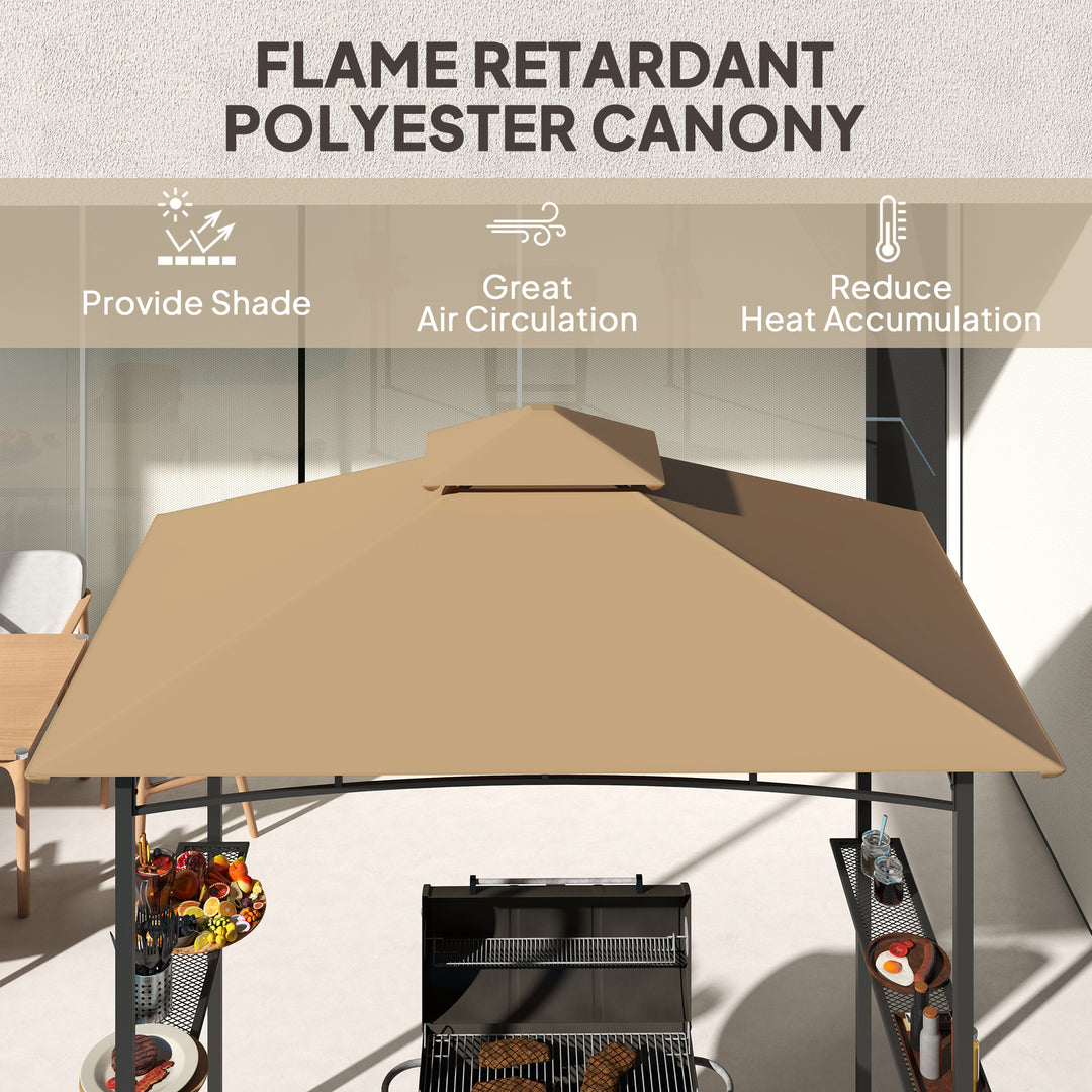 2.5x1.5m (8'x5') Grill Gazebo Canopy, Double Tiered Outdoor BBQ Gazebo Shelter with 2 Side Shelves for Garden, Patio, Barbecue, Picnic, Khaki