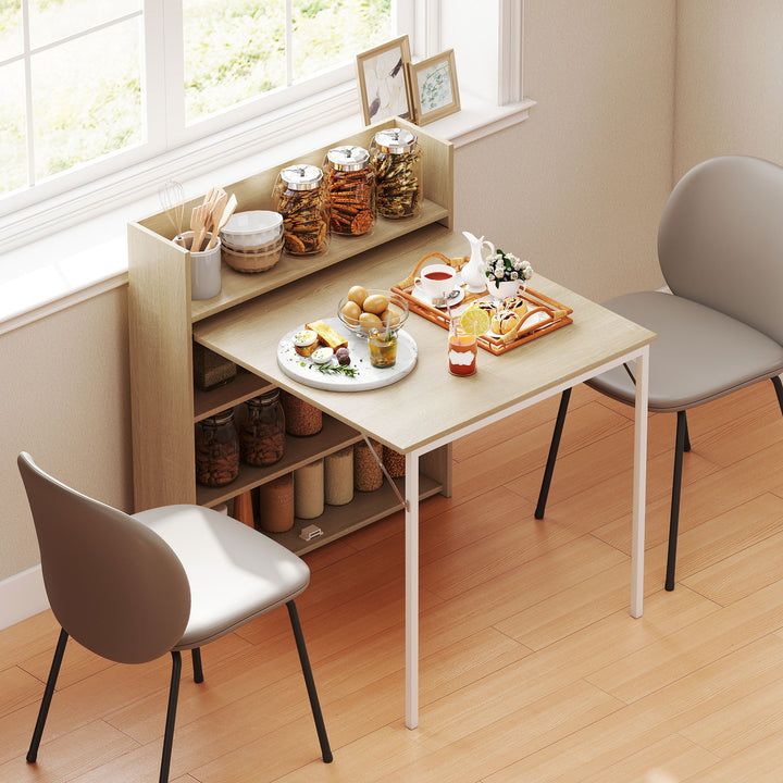 Kitchen Table, Folding Dining Table, with 4-Tier Shelves, Modern Drop-