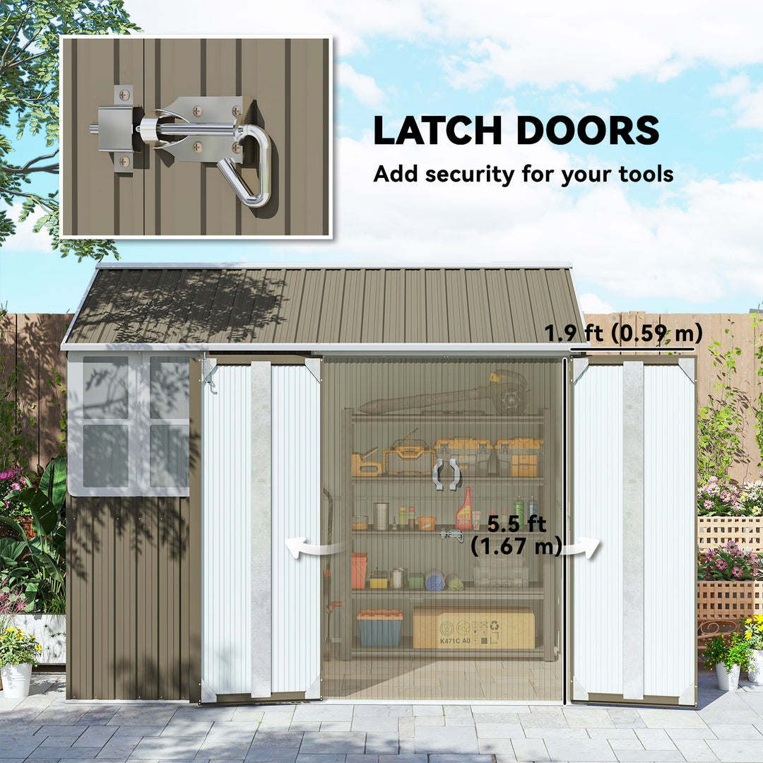 8 x 6 ft Galvanised Garden Shed, Outsoor Metal Storage Shed with Double Doors Window Air Vents for Patio, Lawn, Grey