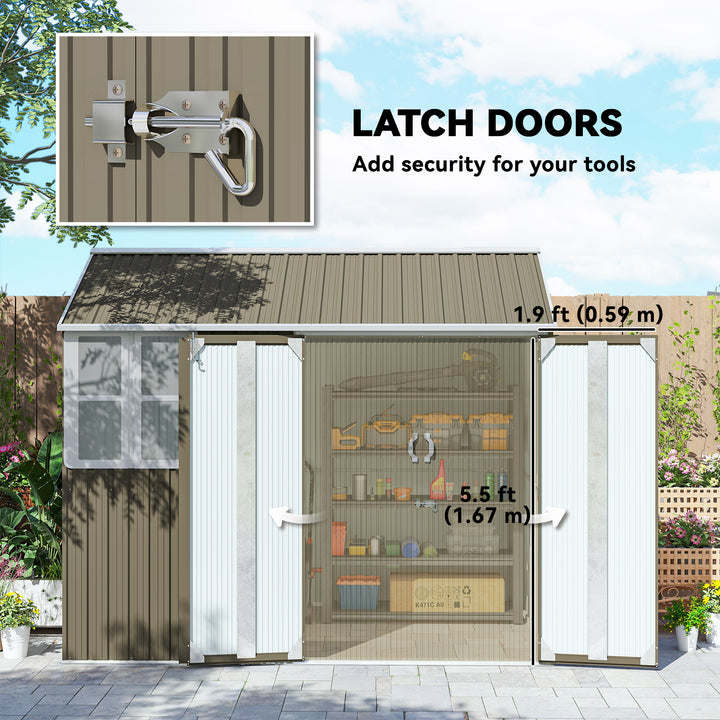 8 x 6 ft Galvanised Garden Shed, Outsoor Metal Storage Shed with Double Doors Window Air Vents for Patio, Lawn, Grey