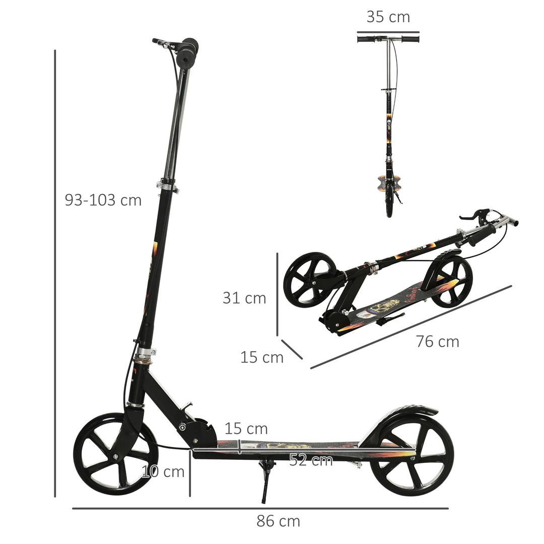MCL Kids Foldable Kick Scooter w/ Adjustable Height, Break, Big Wheels, for Ages 7-14 Years - Black