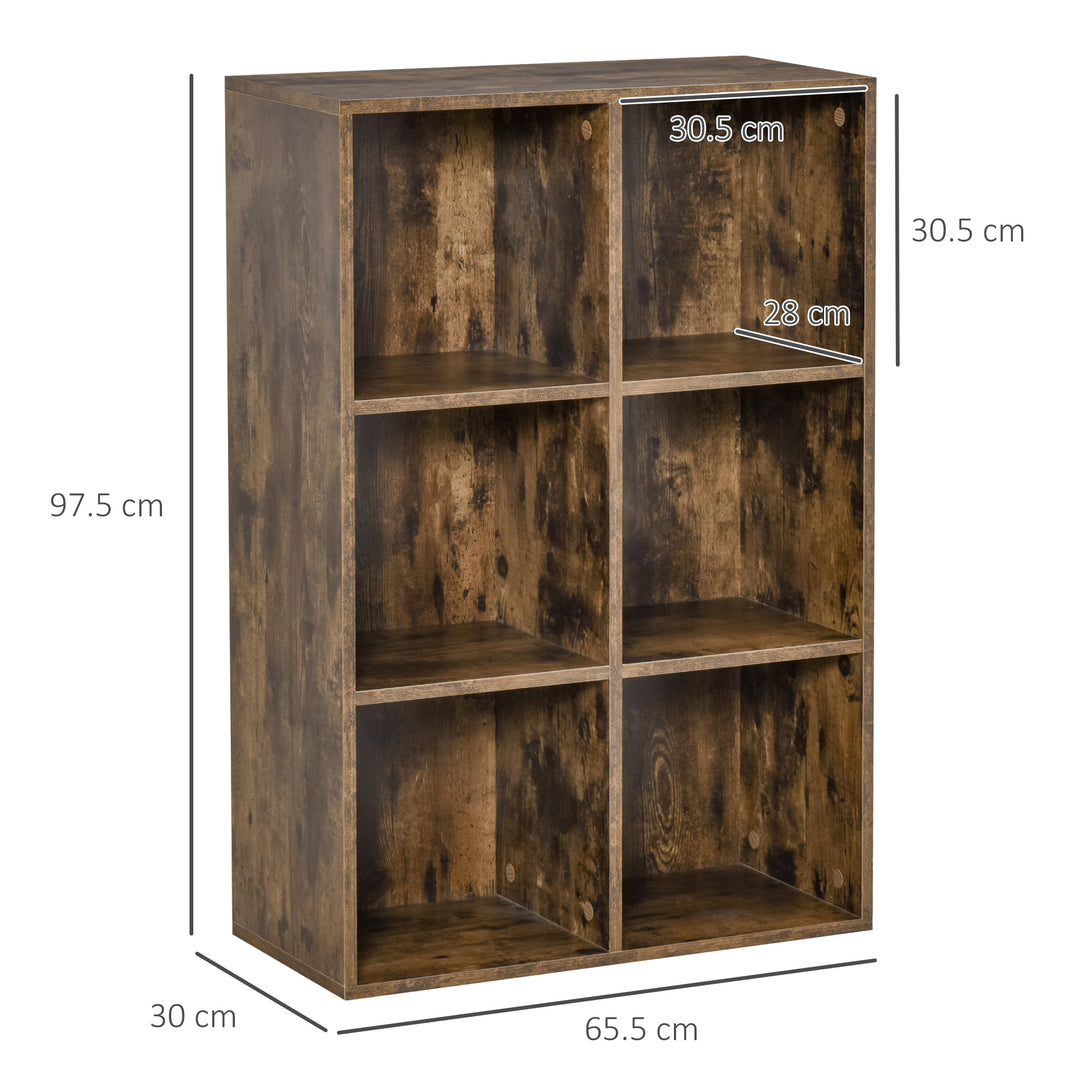 Six-Cube Bookcase - Rustic Brown Wood Effect