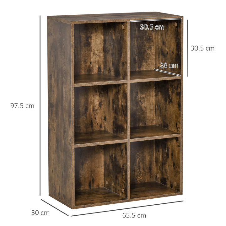 Six-Cube Bookcase - Rustic Brown Wood Effect