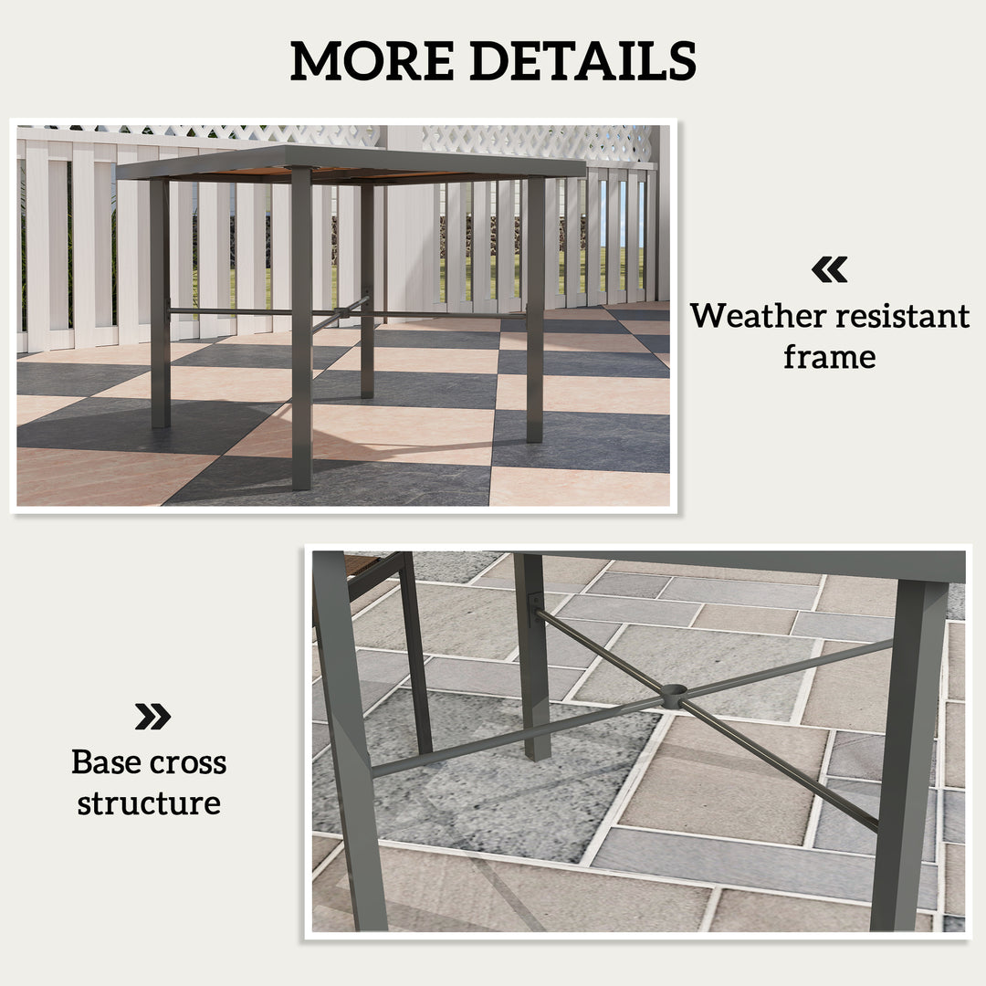 Garden Table for 4, 90 cm Rectangular Outdoor Dining Table with 4.2 cm Umbrella Hole, Wood Effect Top, Rust Resistant Frame, for Patio, Balcony, Terrace, Natural Wood Finish