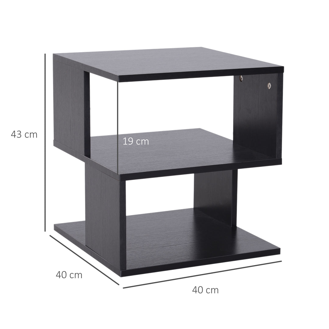 Set of 2 Side Table Square Coffee Table, Modern End Table with 2 Tier Storage Shelves for Living Room, Bedroom, Black