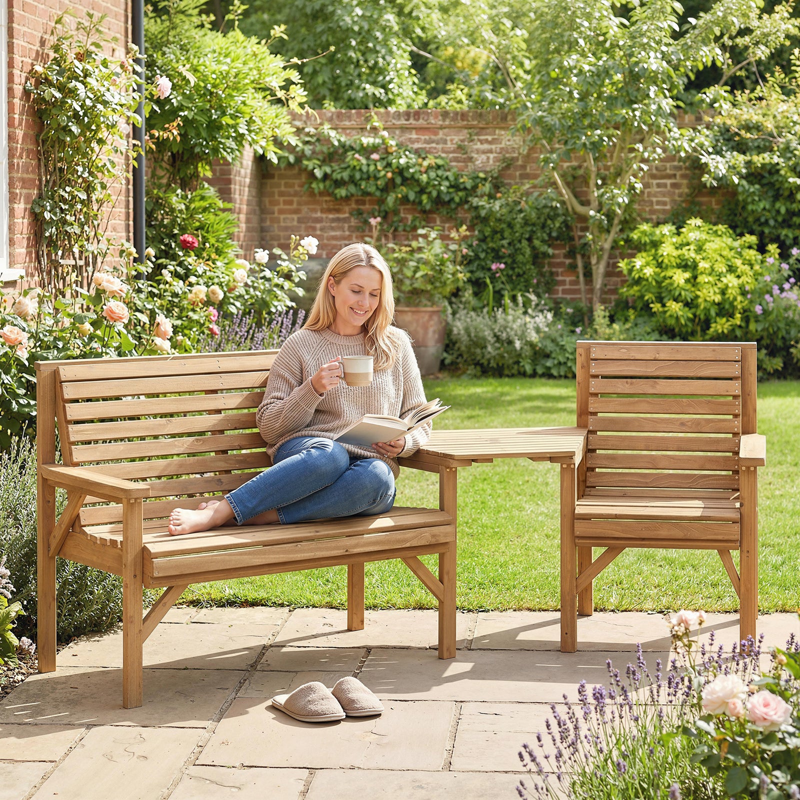 Wooden Garden Furniture Set , 1 Chair, 1 Bench and Detachable Table, N