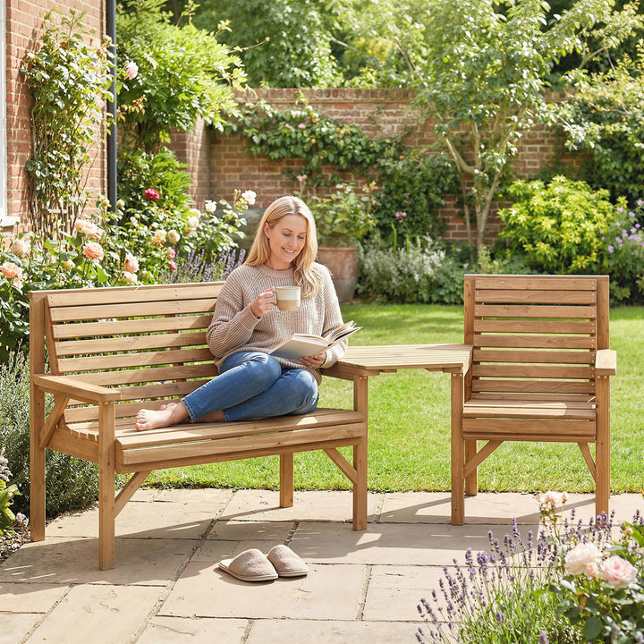 Wooden Garden Furniture Set , 1 Chair, 1 Bench and Detachable Table, N