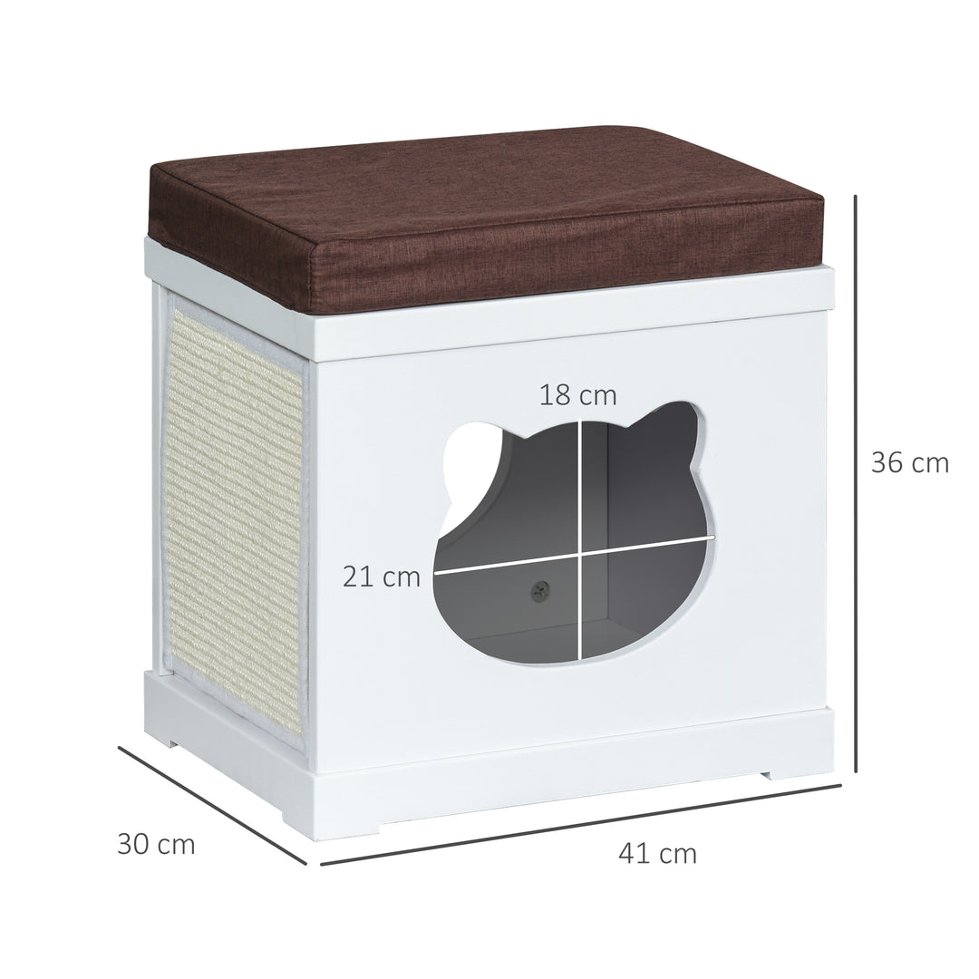 Cat House Bed Cat Scratching Cube for Small Cat Pet Furniture with Removable Scratching Pad and Soft Cushion White