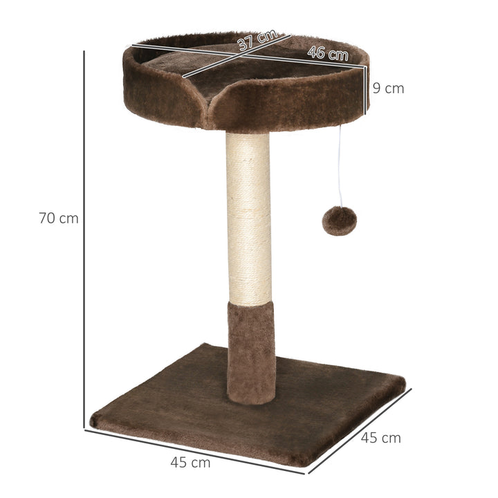 PawHut Compact Cat Tree, Sisal Scratching Post, Soft Bed, Play Toy, for Kittens, Brown, 45x45x70 cm | Aosom UK