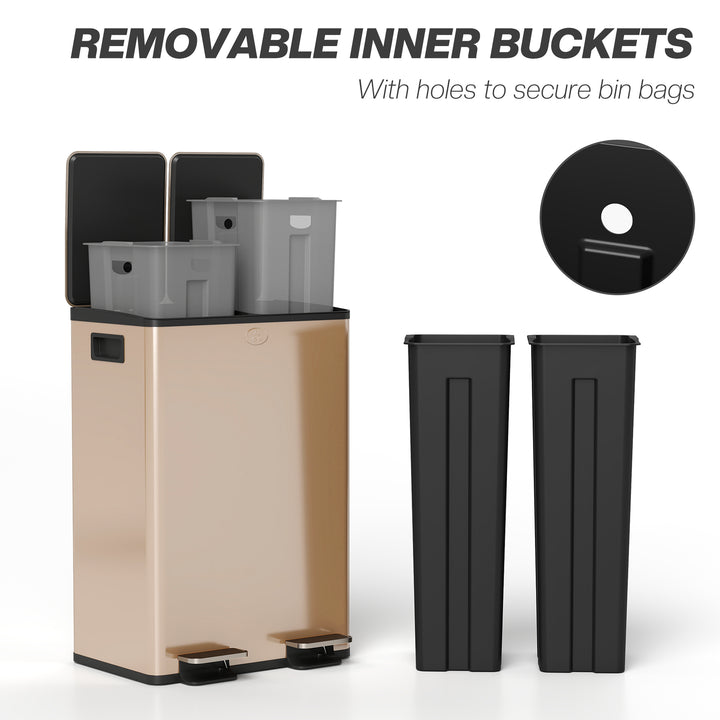56L Dual Compartment Stainless Steel Bin, with Deodoriser Holders - Go