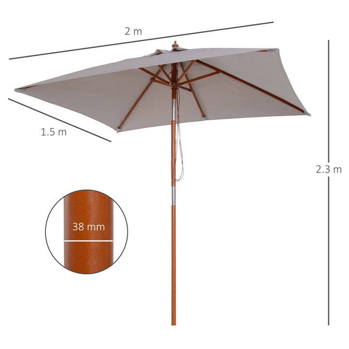 Outsunny 2m x 1.5m Garden Parasol Umbrella with Tilting Sunshade Canopy, Outdoor Market Table Umbrella with Wood and Bamboo Frame, Grey