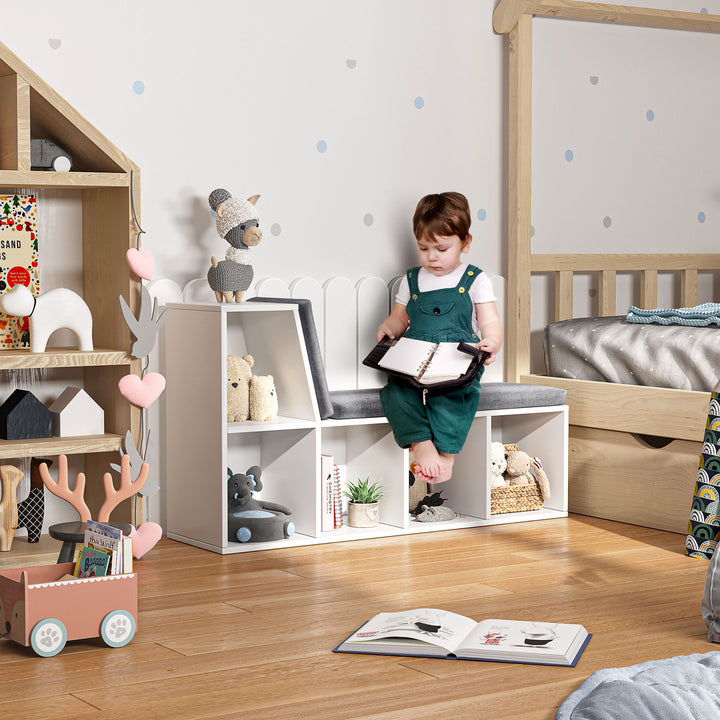 MCL Bookcase Storage Shelf with Cushioned Reading Seat, Bookshelf Storage Cabinet for Study Living Room, White