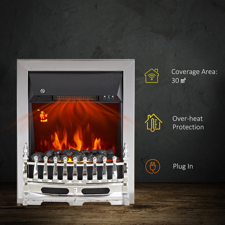 HOMCOM Contemporary Electric Fireplace Coal Burning Flame Effect Inset Fire Place Space Heater Glass View LED Lighting with Remote Control
