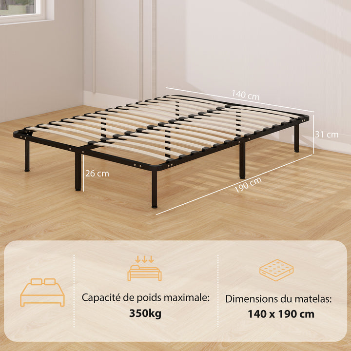 4ft6 Double Bed Frame, Metal Platform Bed Frame with 2 x 14 Wood Slats
