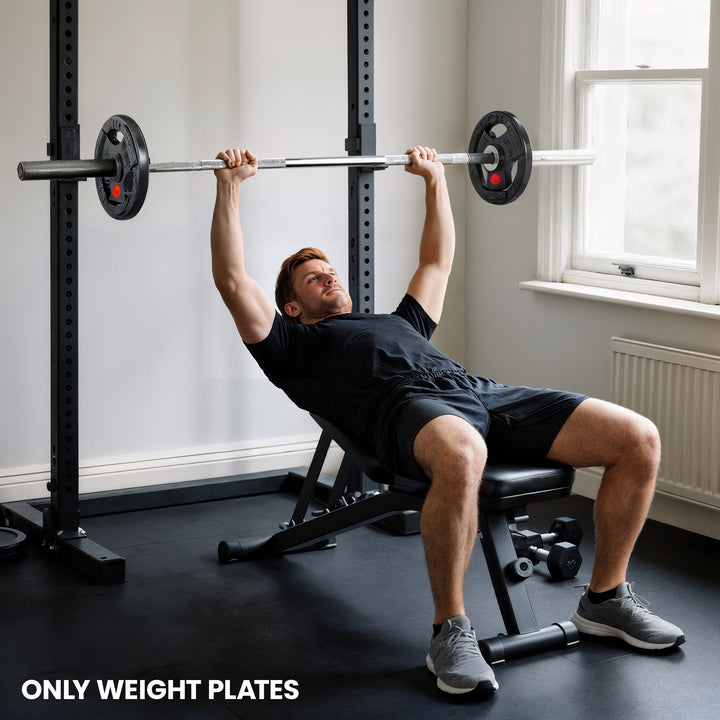 MCL Olympic Weight Plates, 2"/5cm Weight Disc Pair with Tri-Grips, 2 x 15kg Dumbbell Plates for Weightlifting and Strength Training Home Gym Fitness Workout, Black