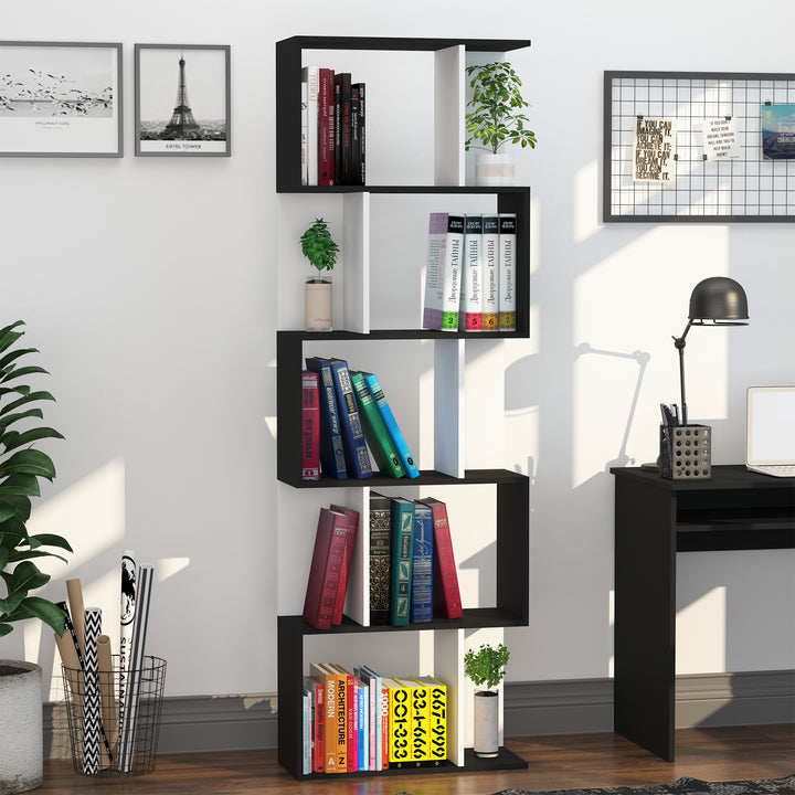 MCL Small Narrow Bookshelf Compact 5/6 Tiers Freestanding Home Office Studio Black and White