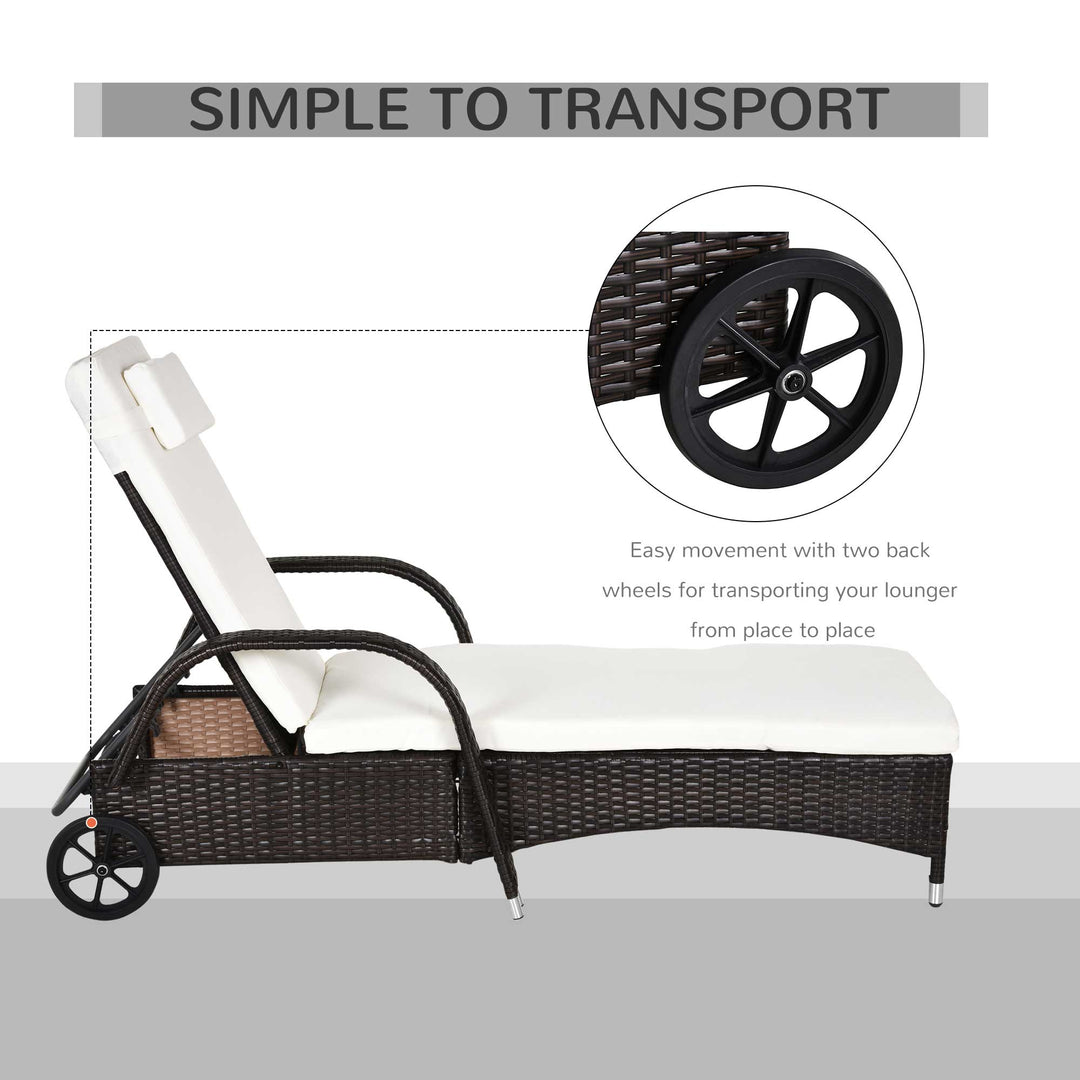 MCL 2PC Rattan Sun Lounger Recliner Bed Reclining Chair Patio Garden Outdoor Wicker Weave Adjustable Headrest with Fire Retardant Cushion – Brown