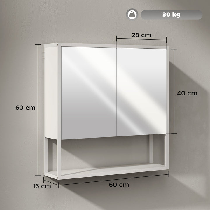 Bathroom Mirror Cabinet with Soft-Close Doors and Adjustable Shelf - White