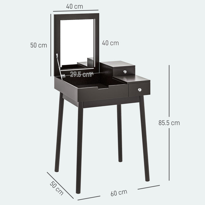 Dressing Table with Flip-up Mirror, Makeup Desk with 2 Drawers, Vanity Table Writing Desk for Bedroom Living Room, Black