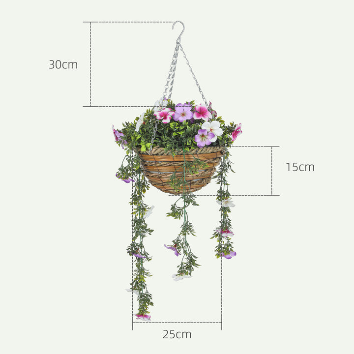 Set of 2 Decorative Artificial Plants, Faux Silk Azalea Flowers in Hanging Baskets, Fake Plants for Home Indoor Outdoor Decor, Pink and White