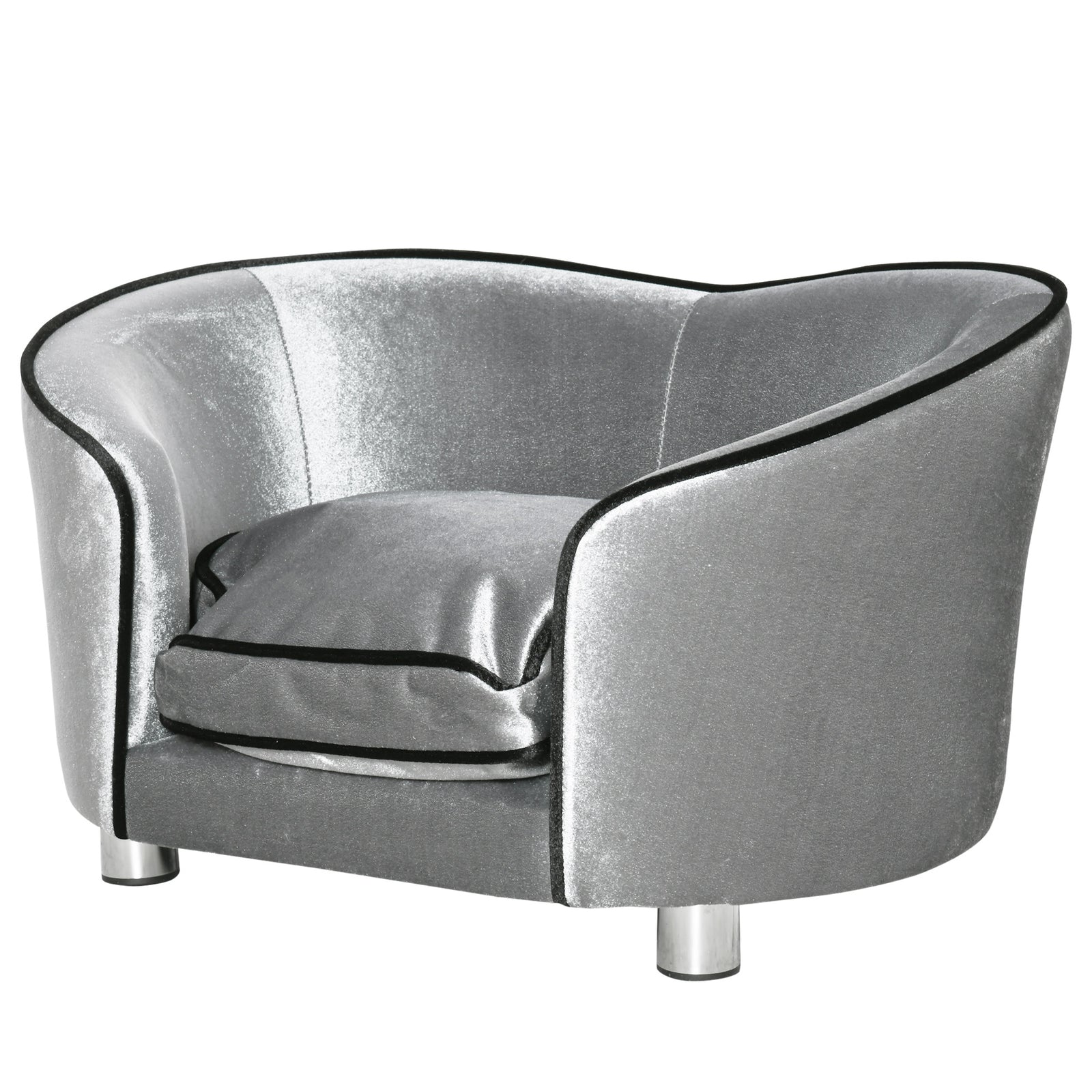 Dog Sofa Pet Chair, Kitten Bed Couch w/ Wooden Frame, Removable Cushion - Silver-Tone and Grey