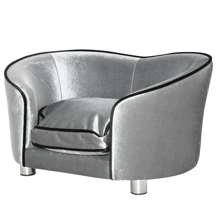 MCL Dog Sofa Pet Chair, Kitten Bed Couch w/ Wooden Frame, Removable Cushion - Silver-Tone and Grey