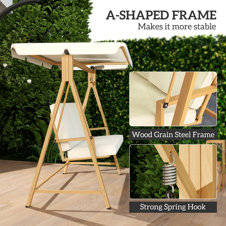 Three-Seater Garden Swing Bench, with Adjustable Canopy - Beige