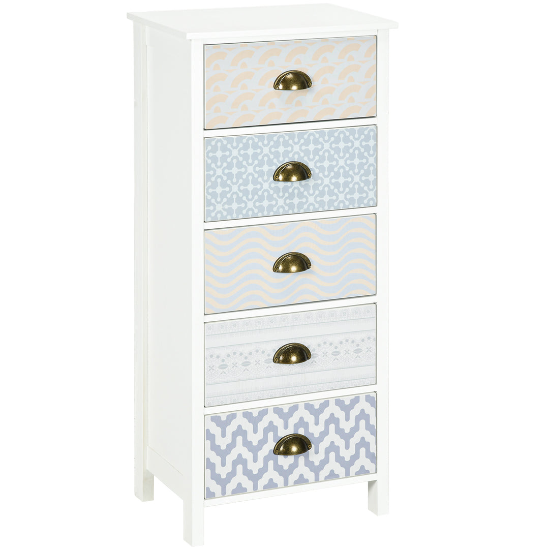 Slim Storage Cabinet Organiser, Chest of Drawers, 5-Drawer Dresser with Metal Handle for Living Room, Bedroom, Purple