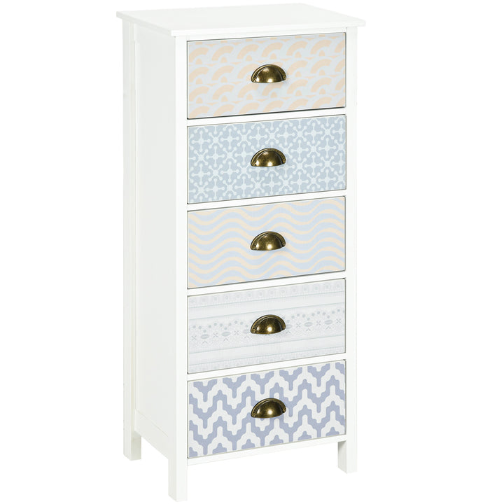 Slim Storage Cabinet Organiser, Chest of Drawers, 5-Drawer Dresser with Metal Handle for Living Room, Bedroom, Purple