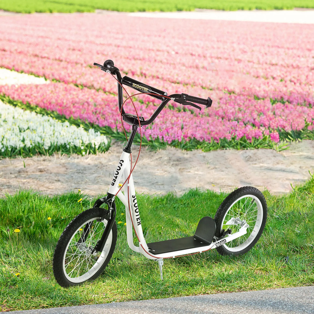 MCL Kick Scooters for Kids with Adjustable Height, Anti-Slip Deck, Dual Brakes, Rubber Tyres, for Boys and Girls Aged 5+ Years Old - White