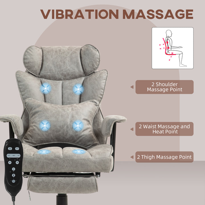 Office Chair with 6 Point Massage and Heat, Ergonomic Desk Chair with Foot Rest, Lumbar Support, Reclining Function and Wide Seat, Height-Adjustable High Back Swivel Rolling for Home, Grey