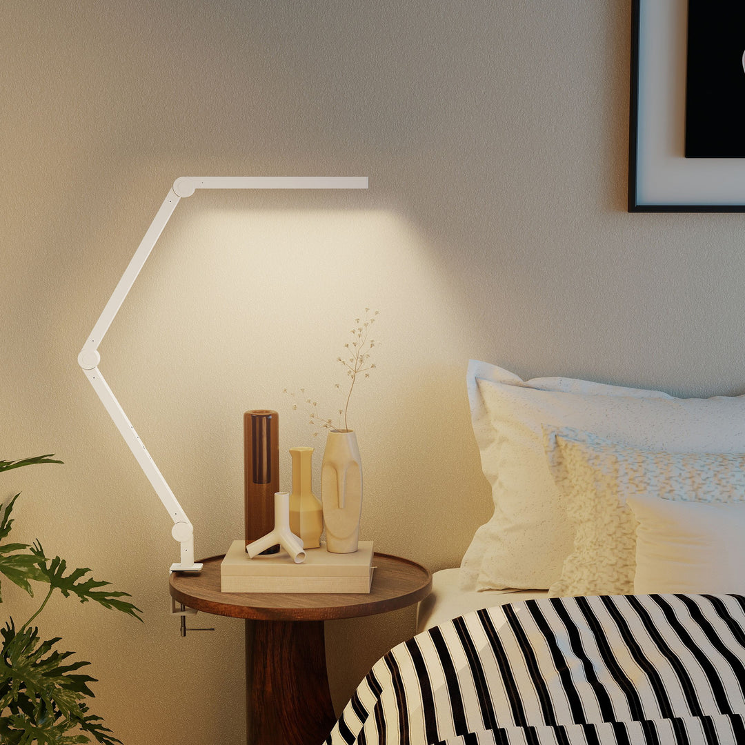 MCL LED Desk Lamp, Dimmable Desk Light with Swing Arm and Clamp, Adjustable Eye-Caring Table Lamp with 2 Colour Modes & 5 Brightness Levels for Study, Drawing, Office, Architect, Task, White