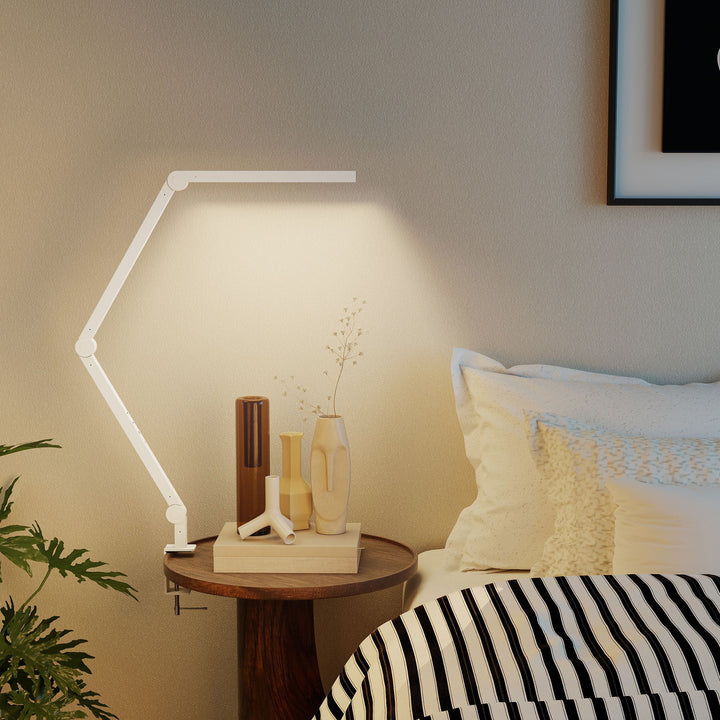 MCL LED Desk Lamp, Dimmable Desk Light with Swing Arm and Clamp, Adjustable Eye-Caring Table Lamp with 2 Colour Modes & 5 Brightness Levels for Study, Drawing, Office, Architect, Task, White