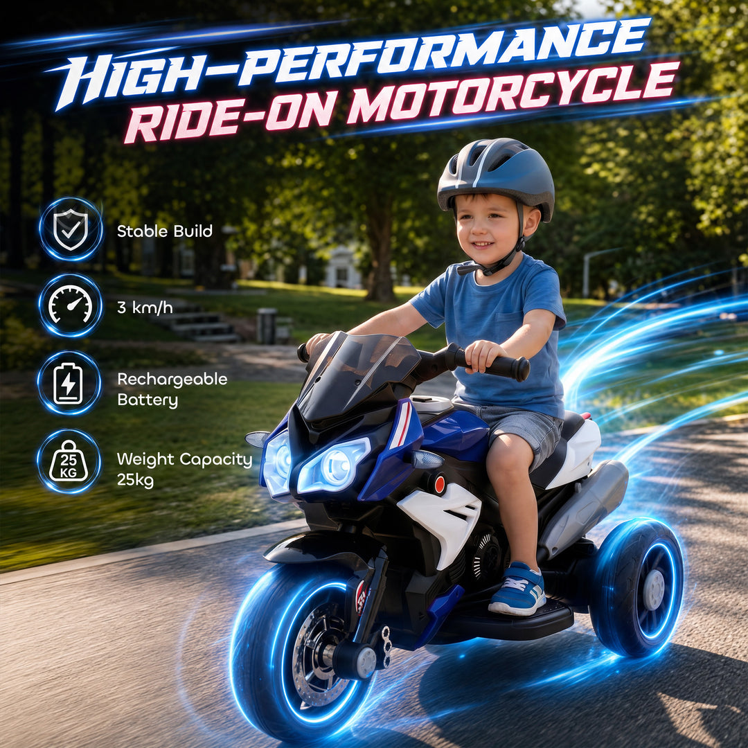 Kids Electric Motorcycle, 6V Ride on Motorcycle with 3 Wheels, LED Hea