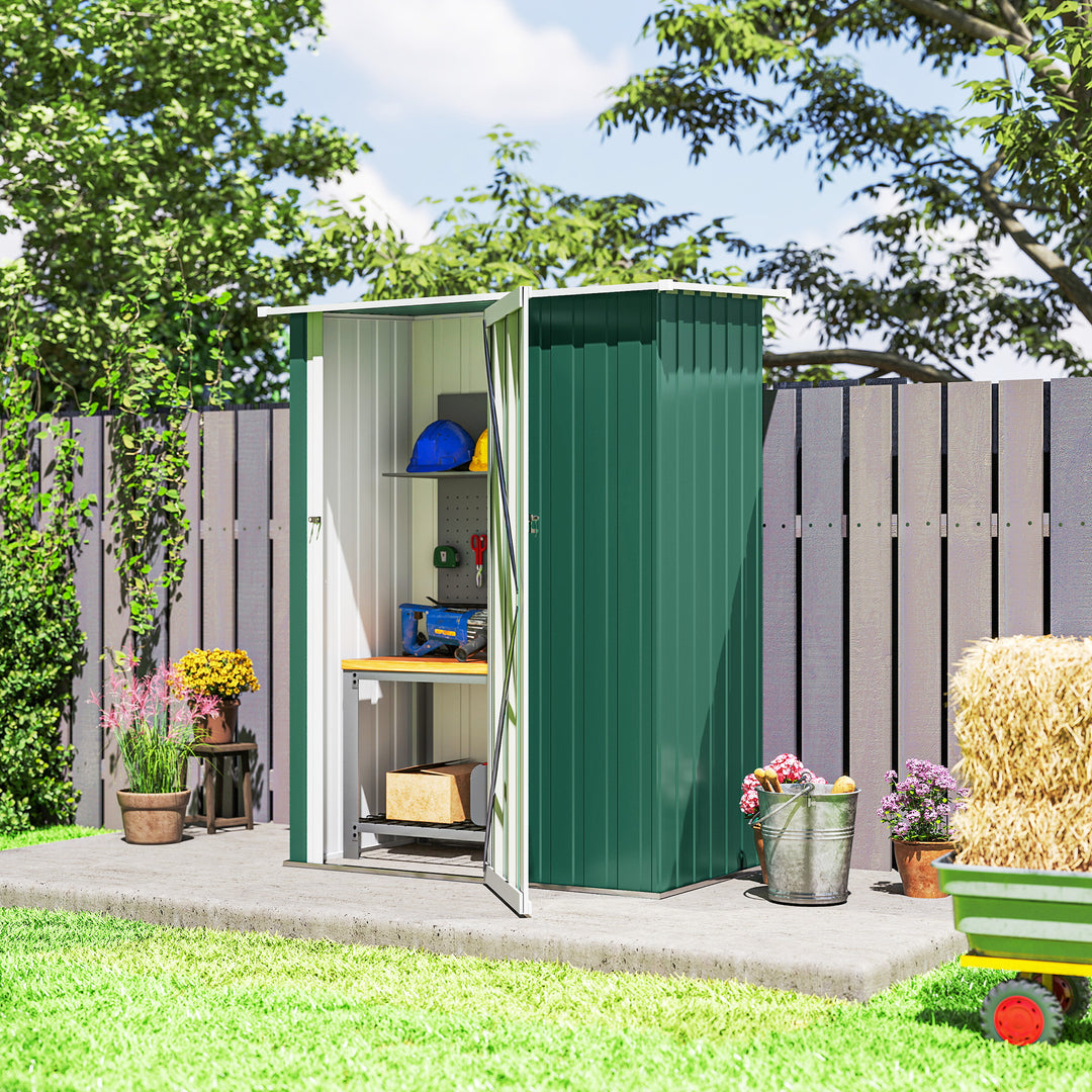 5ft x 3ft Metal Garden Storage Shed, Outdoor Tool Shed with Sloped Roof, Lockable Door for Tools, Equipment, Green