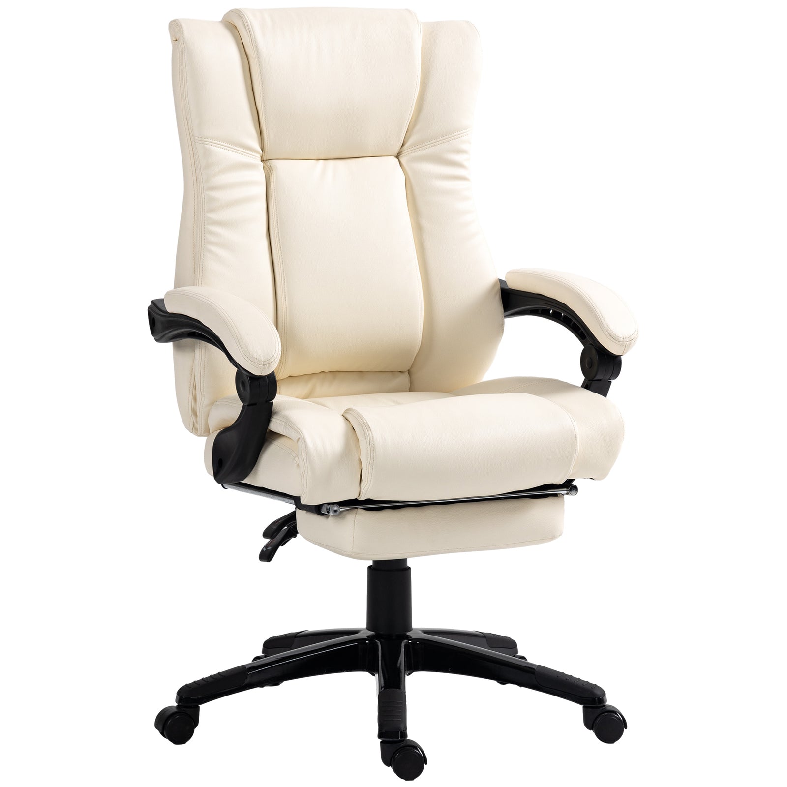 PU Leather Office Chair, Swivel Computer Chair with Footrest, Wheels, Adjustable Height, Cream White