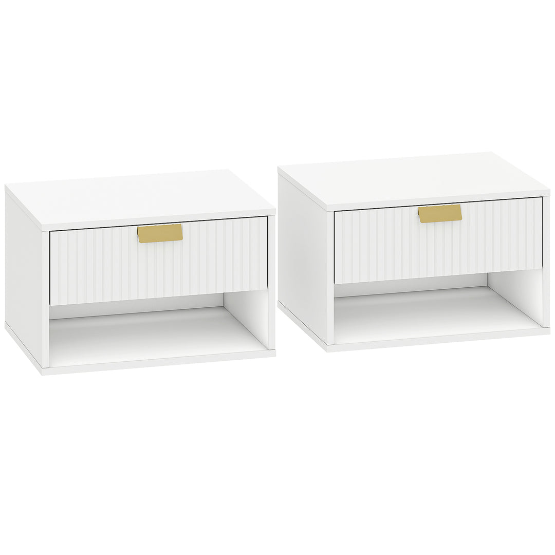Set of 2 Wall Mounted Nightstands, Floating Bedside Tables with Fluted